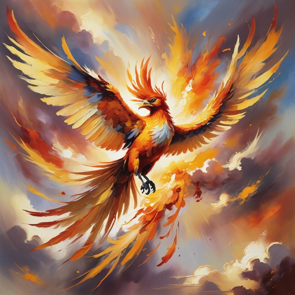 Phoenix Falls: Dramatic Oil Painting in Fantasy Style