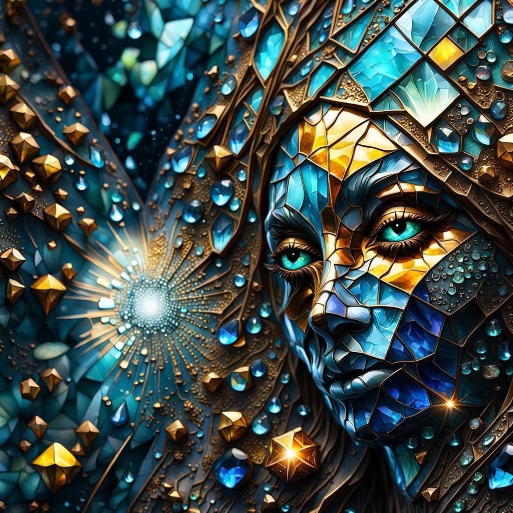 Crystalline Portrait Reflecting Universe in Fractal Mosaic