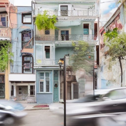 Cozy Row Houses Amidst a Neon Summer Garden