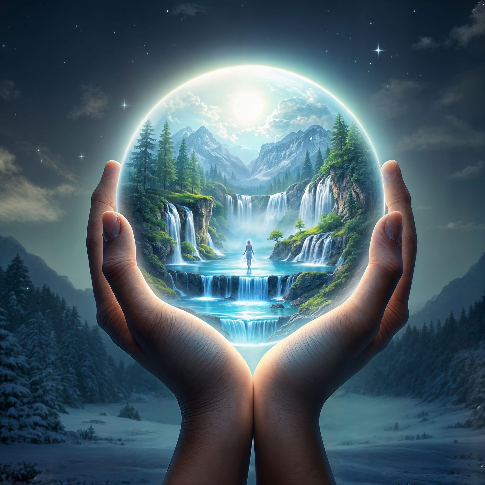 Gentle Giant Hands Hold a Luminous World in Cyberpunk Digita...
