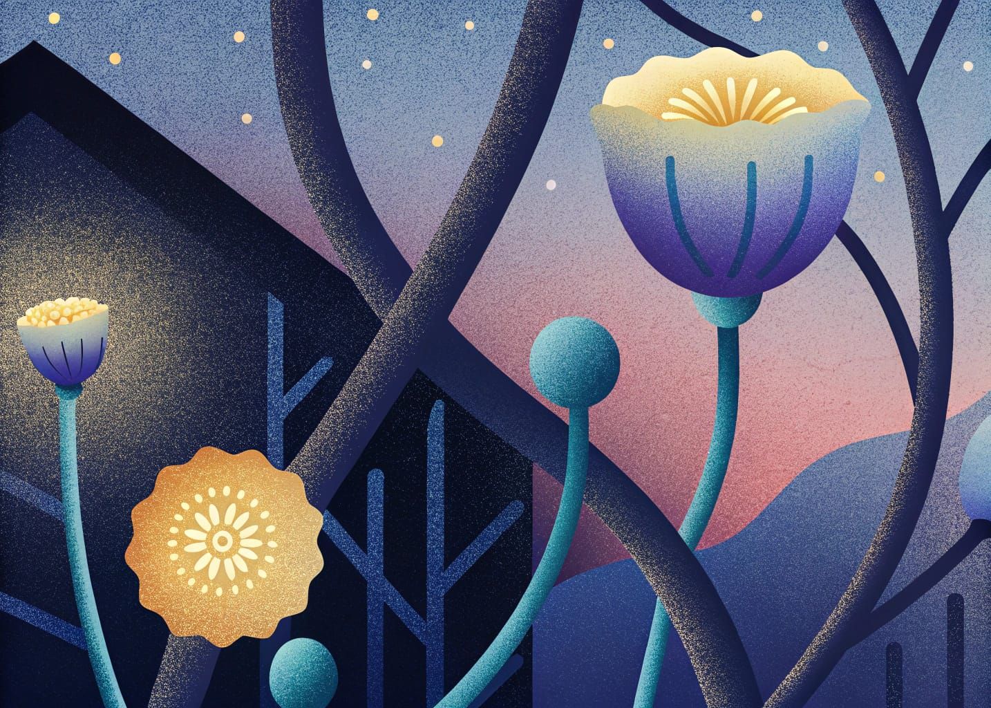 Vibrant Poppies Shine in Soft Nocturnal Glow