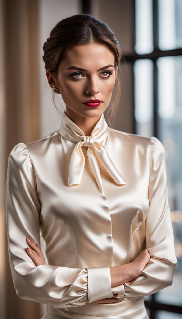 Woman in Ivory Satin Blouse Portrait
