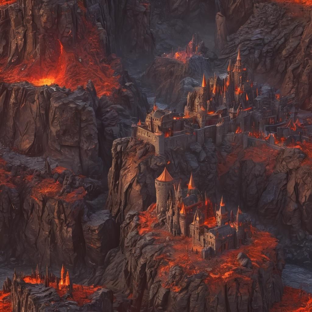 Volcanic Castle: Epic Fantasy Architecture in Oil Painting