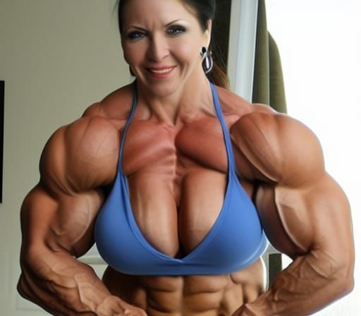 Muscular Female Bodybuilder Flexing Ripped Arms