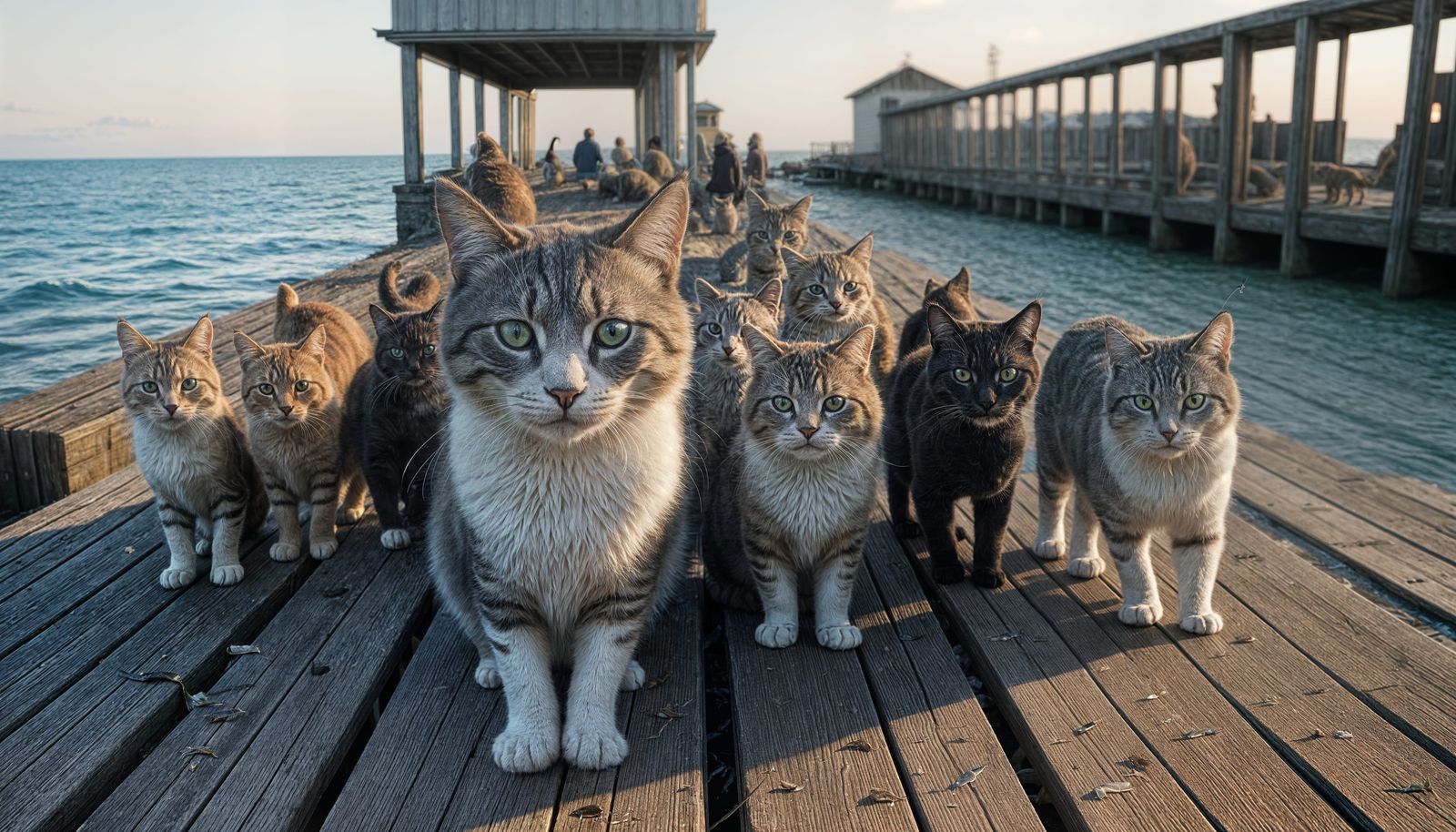 Magical Kitten Feast on Ocean Shore