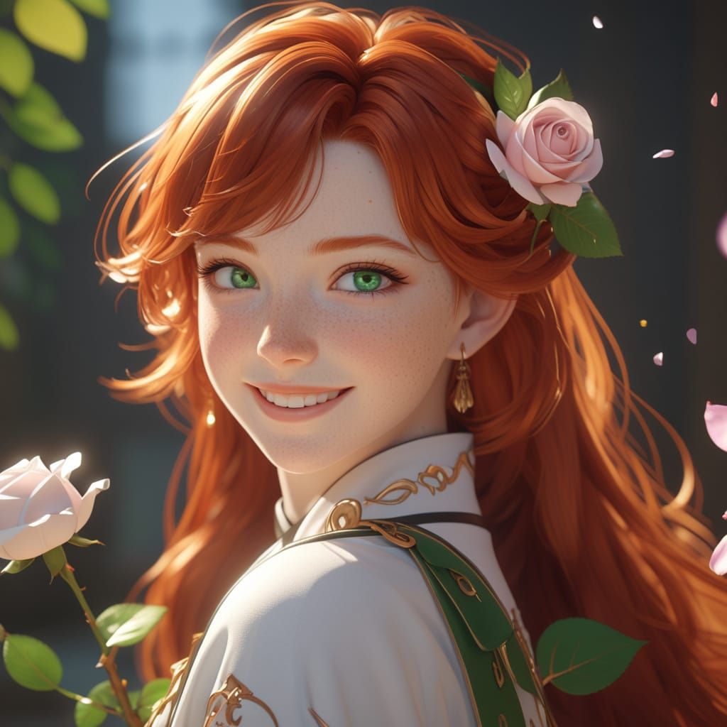 3D Anime Portrait: Smiling Redhead with Heterochromia Eyes