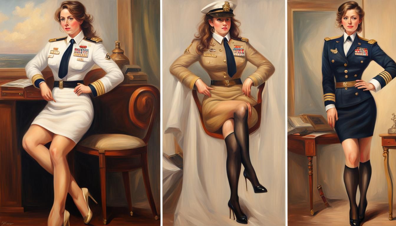 Female Admiral in Oil Painting with Military Medals