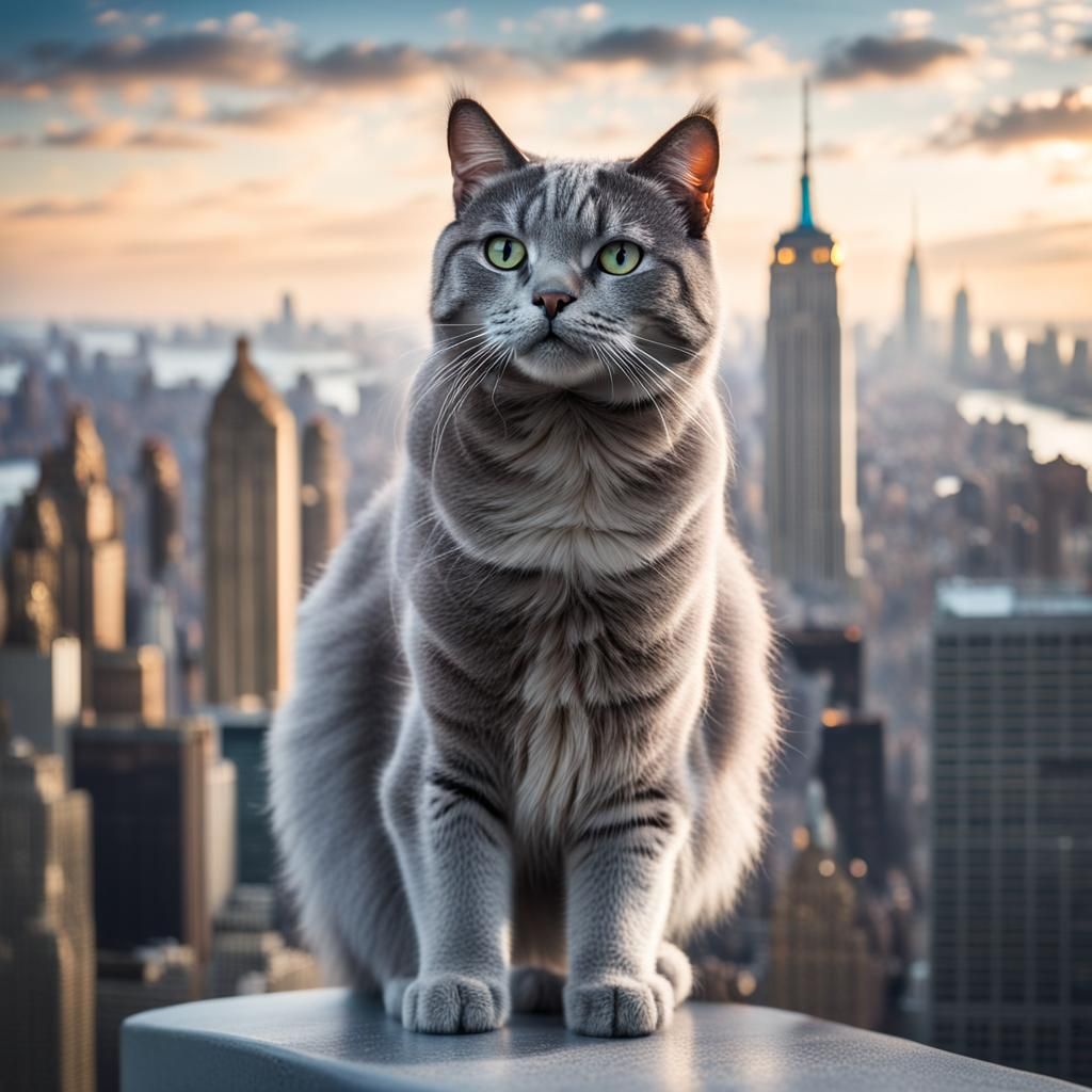 Gray Cat Overlooking NYC: Professional Photography