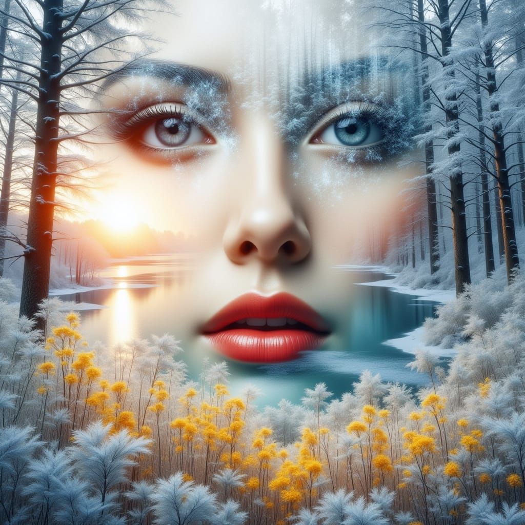 Ethereal Portrait of Woman in Winter Landscape