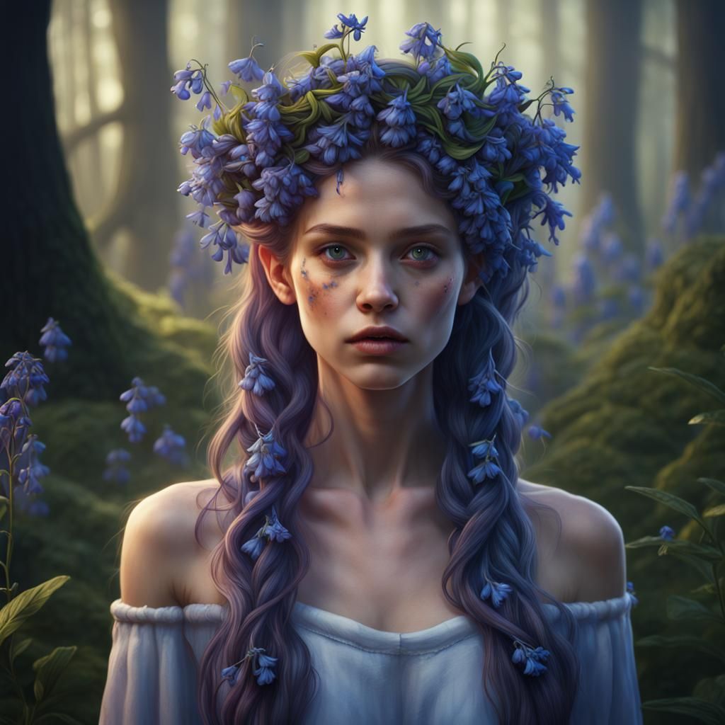 Girl with Bluebells: Detailed Fantasy Concept Art