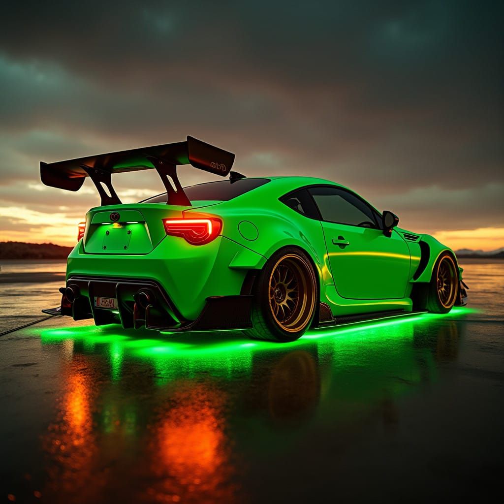 Cyberpunk-Inspired Electric Green Toyota GR86 with Gold Whee...