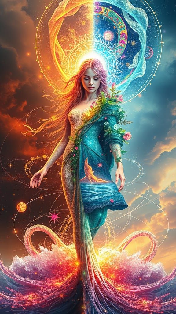 Ethereal Duality: Wild Woman and Wise Woman Unite in Vibrant...