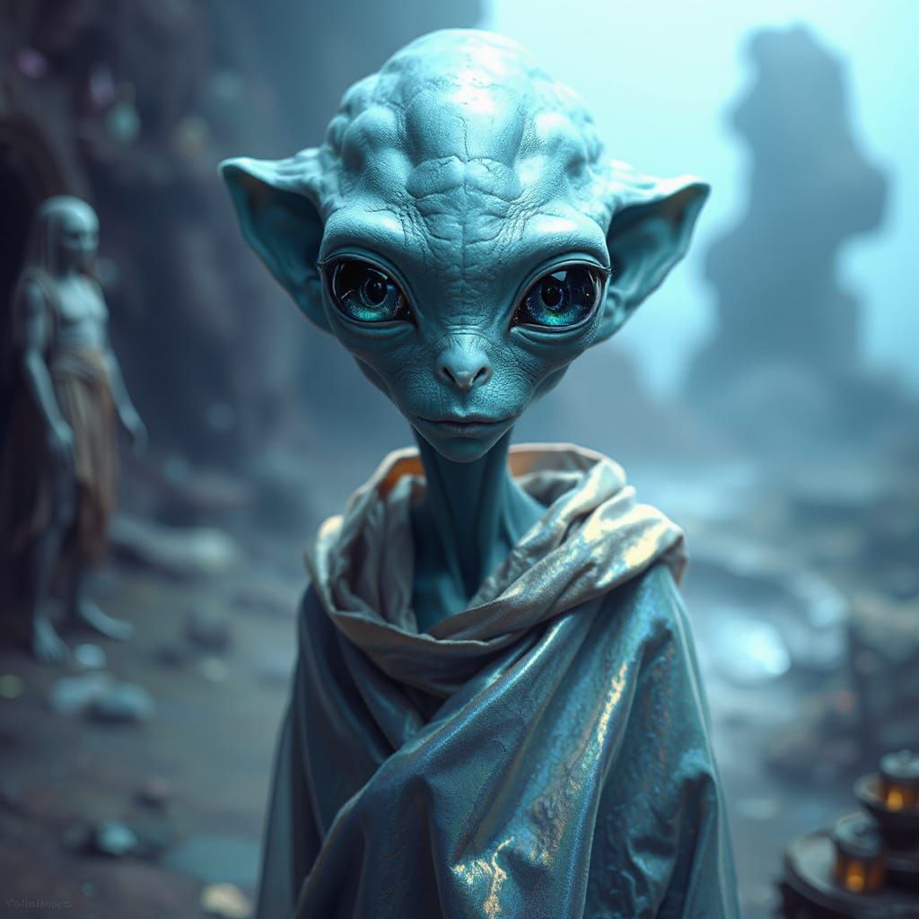 Blue Alien Telepathy in Dreamlike Surrealism