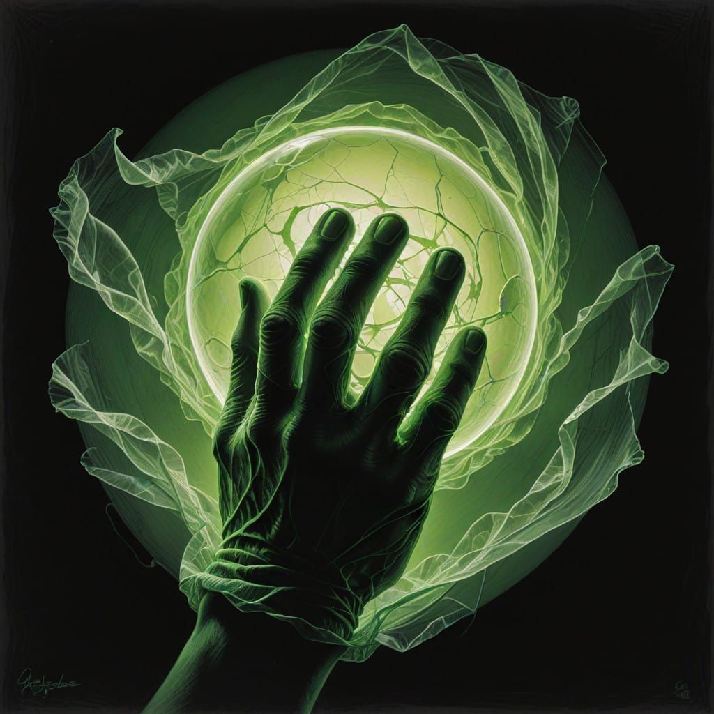 Hyper-Realistic Charcoal Drawing of Crumpled Glove with Fluo...