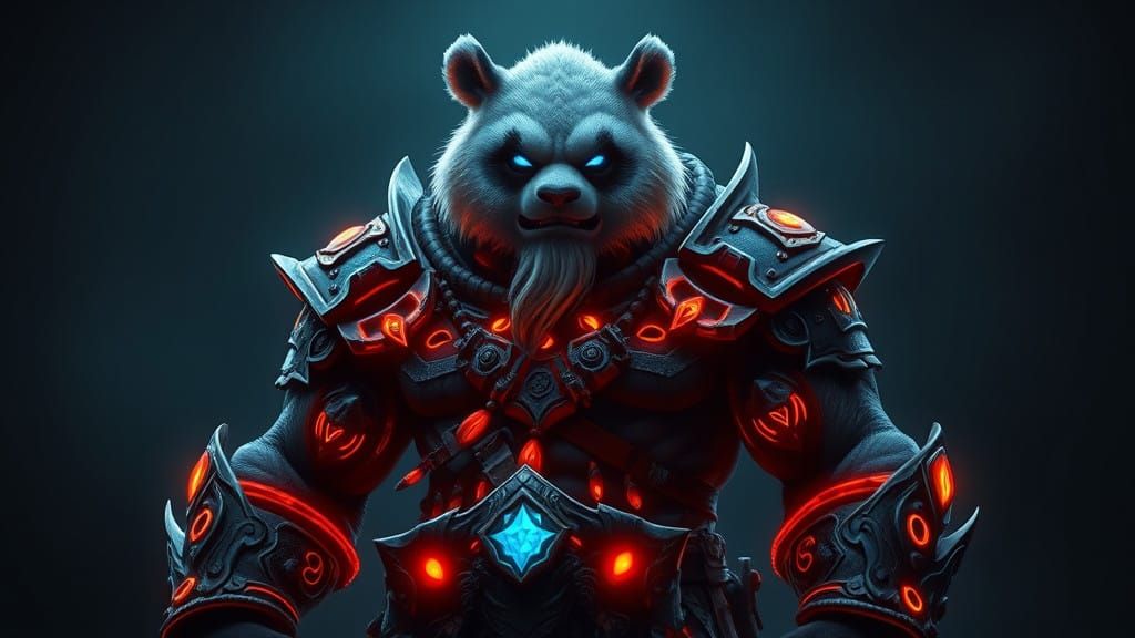 Majestic Pandaren Warrior in Cyberpunk Armor