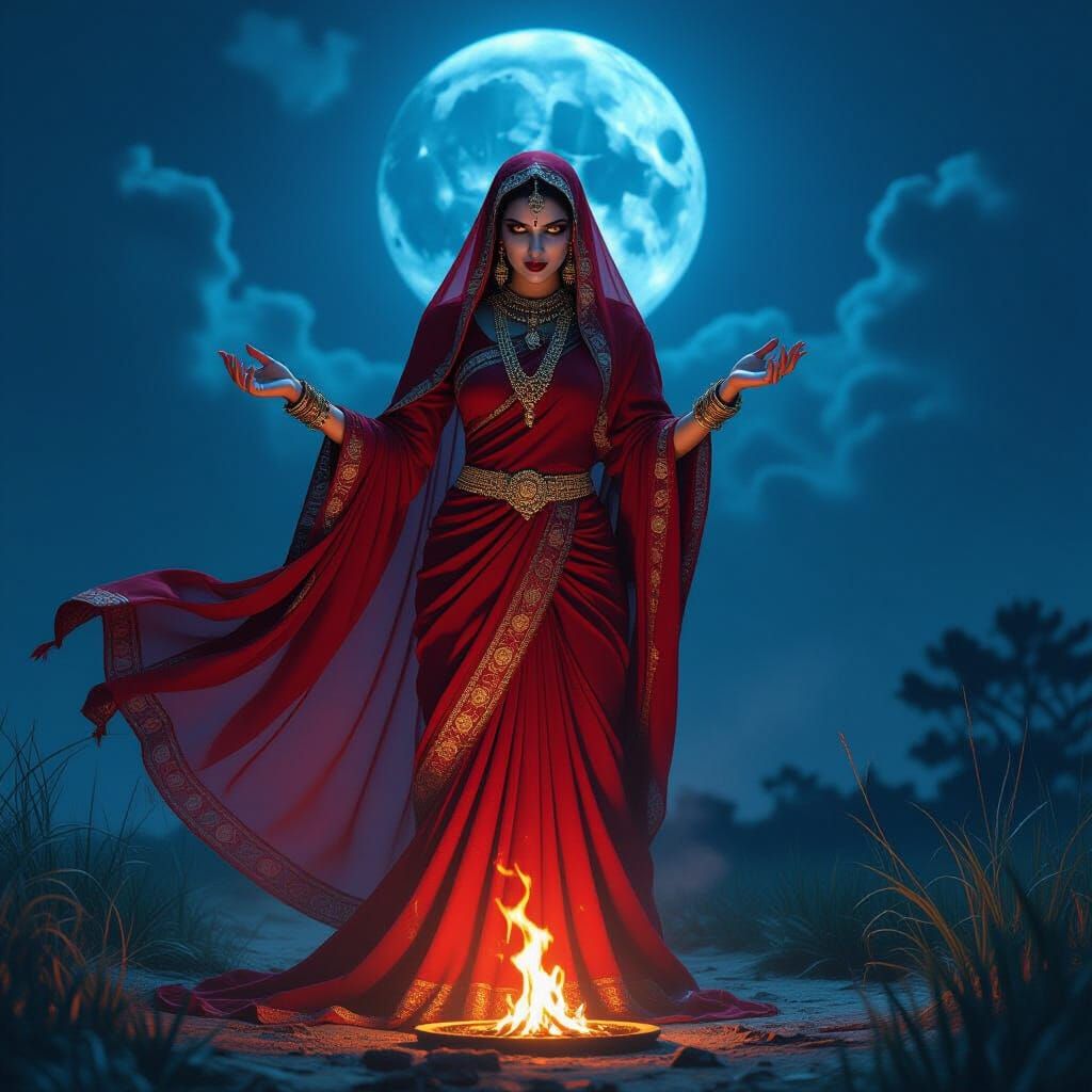 Eerie Ghost in Red Saree Ritual