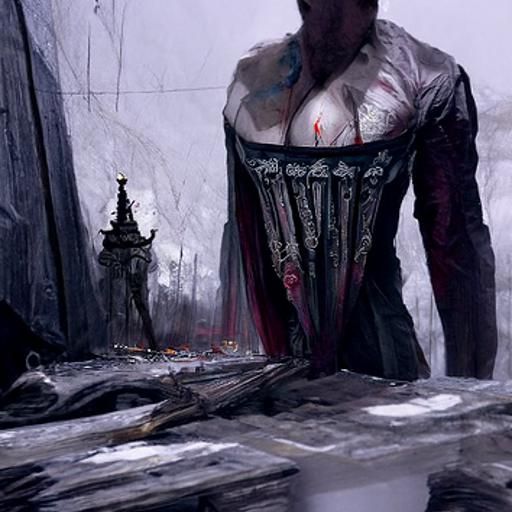 Vampire Man in Corset: Baroque Horror Illustration