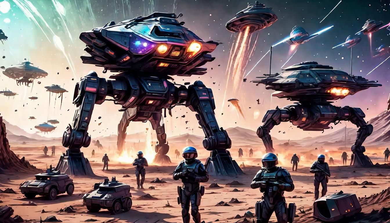 Futuristic Battle on Alien World in Cosmic Style