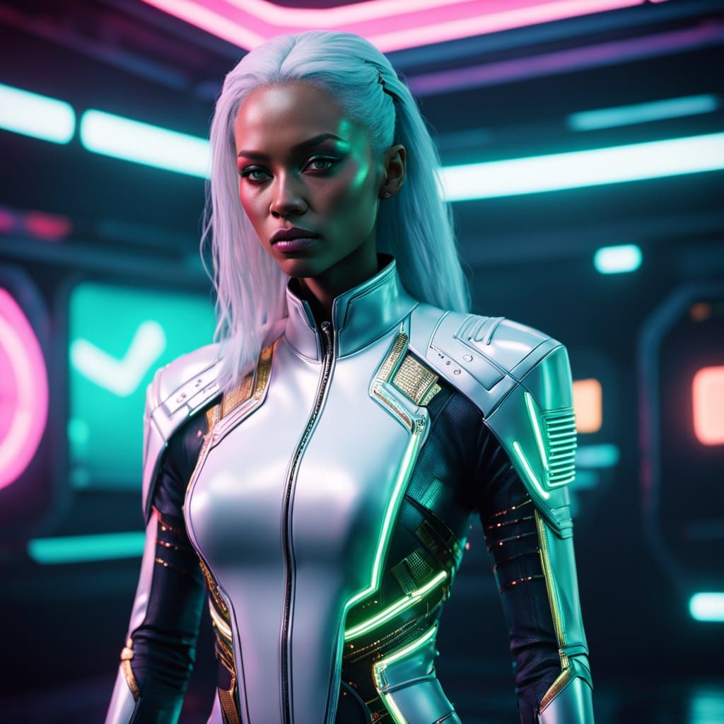 Cyberpunk Goddess in Neon-Lit Glory