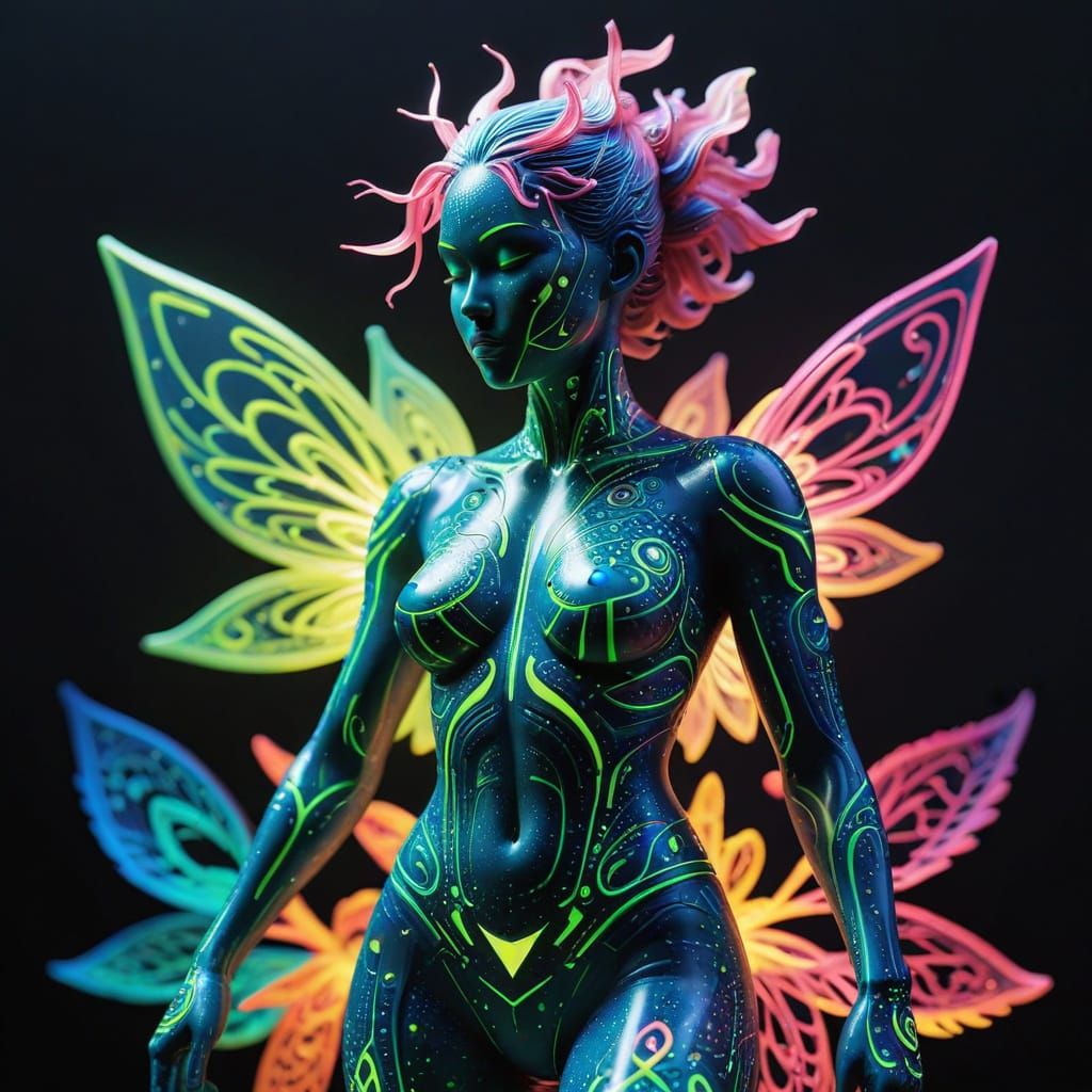Vibrant figure dances in a cosmic dreamscape