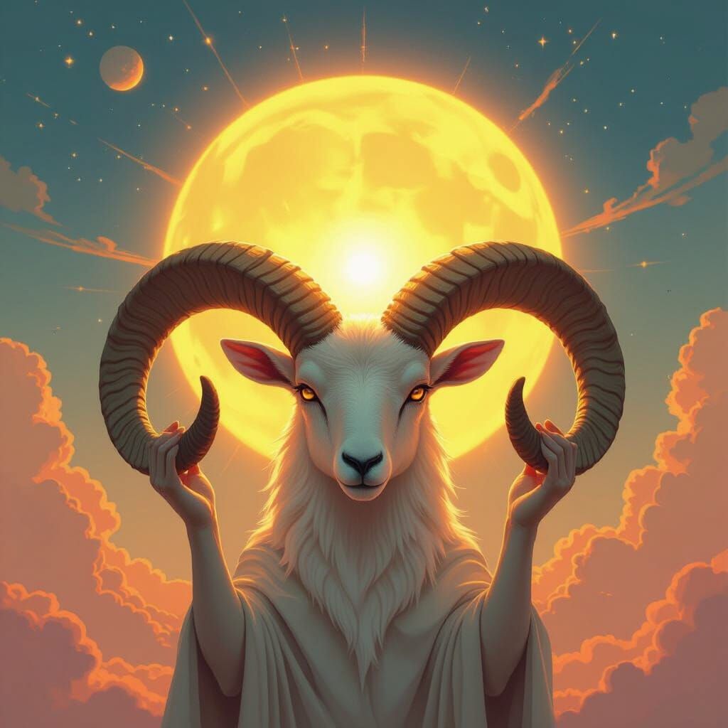 Aries Holding the Sun in Cyberpunk Style