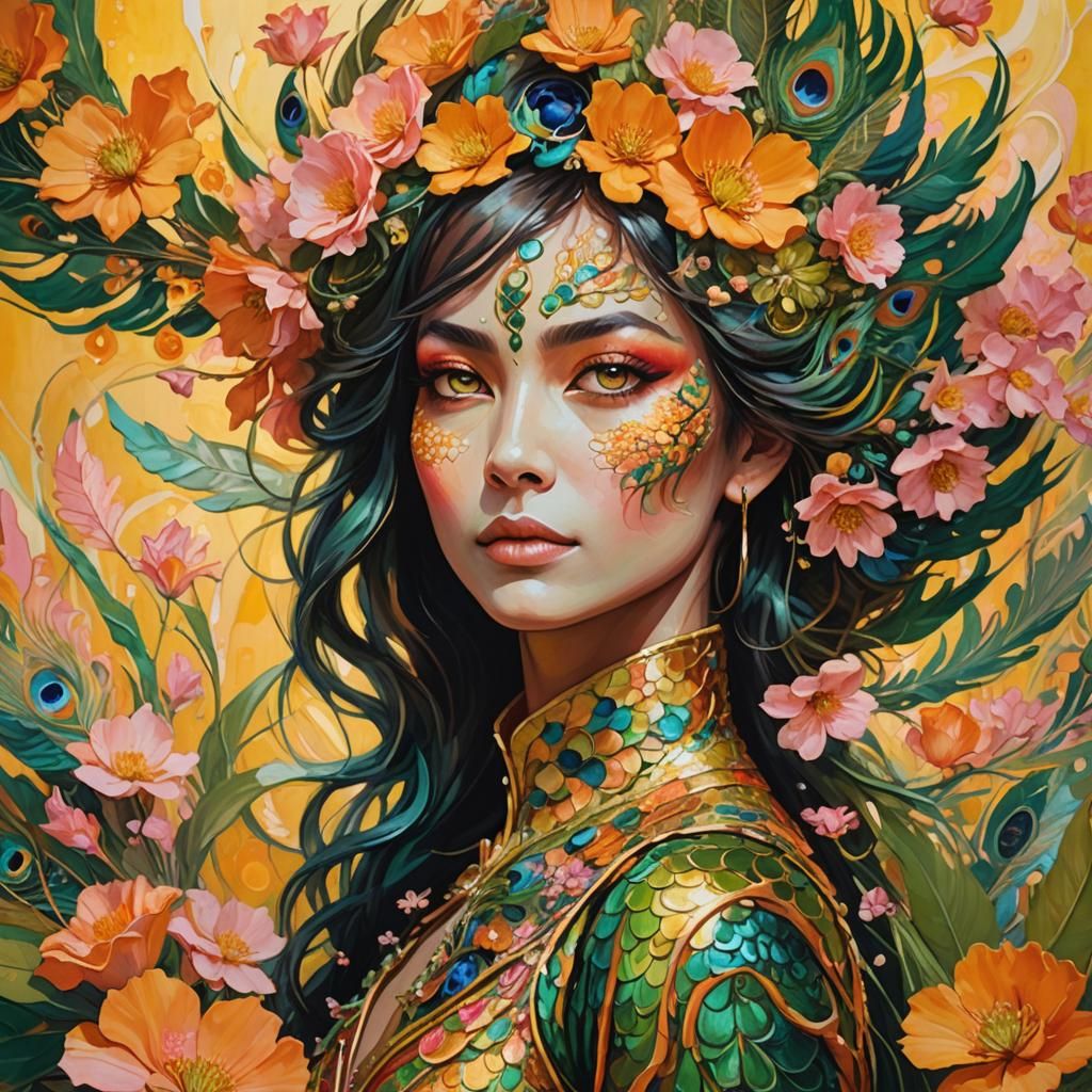 Dragon Peacock Woman in Abstract Expressionism