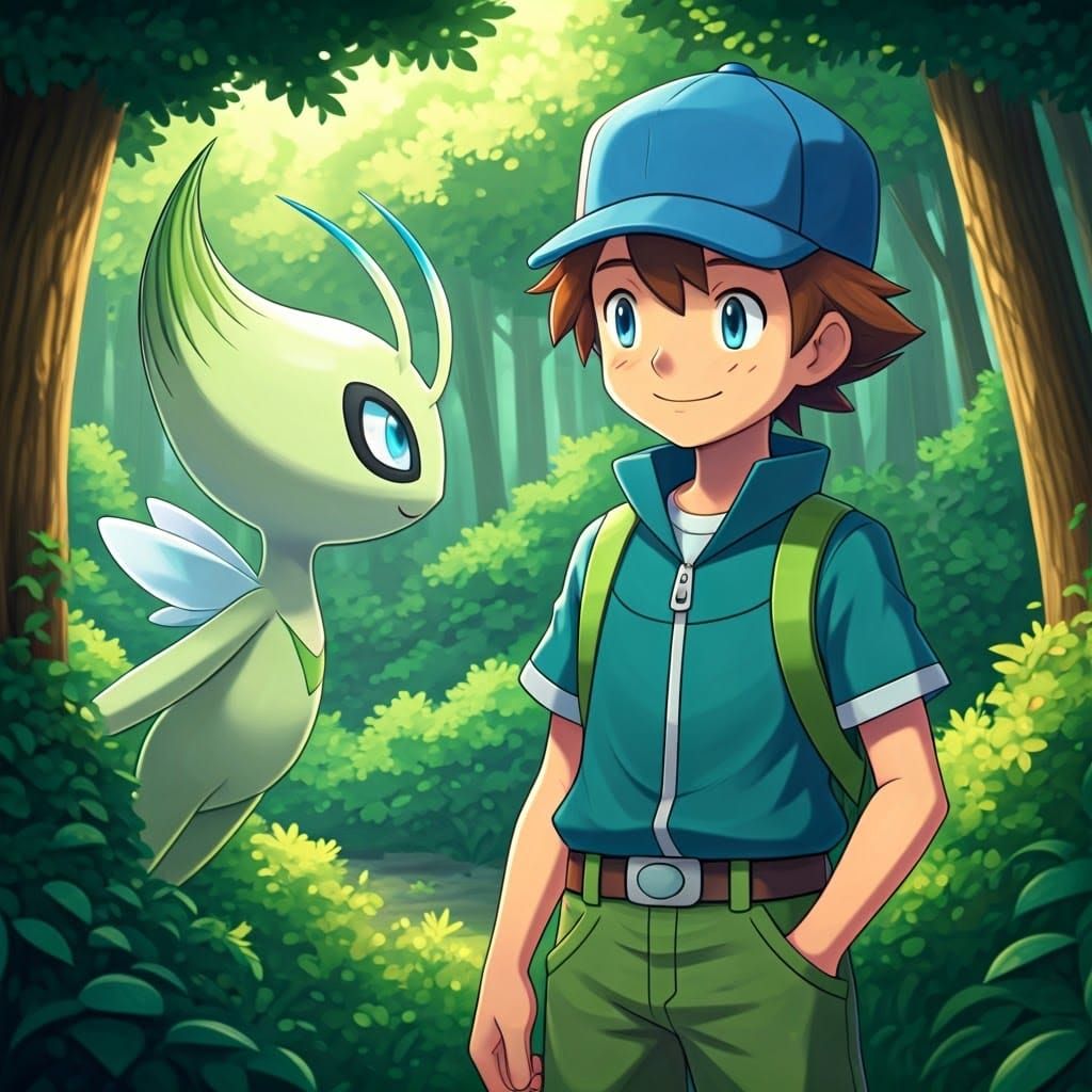 Ritchie Meets Celebi in a Whimsical Forest