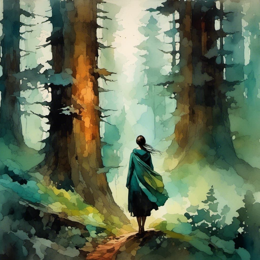 Magical Night in Misty Valley: Watercolor Cubism