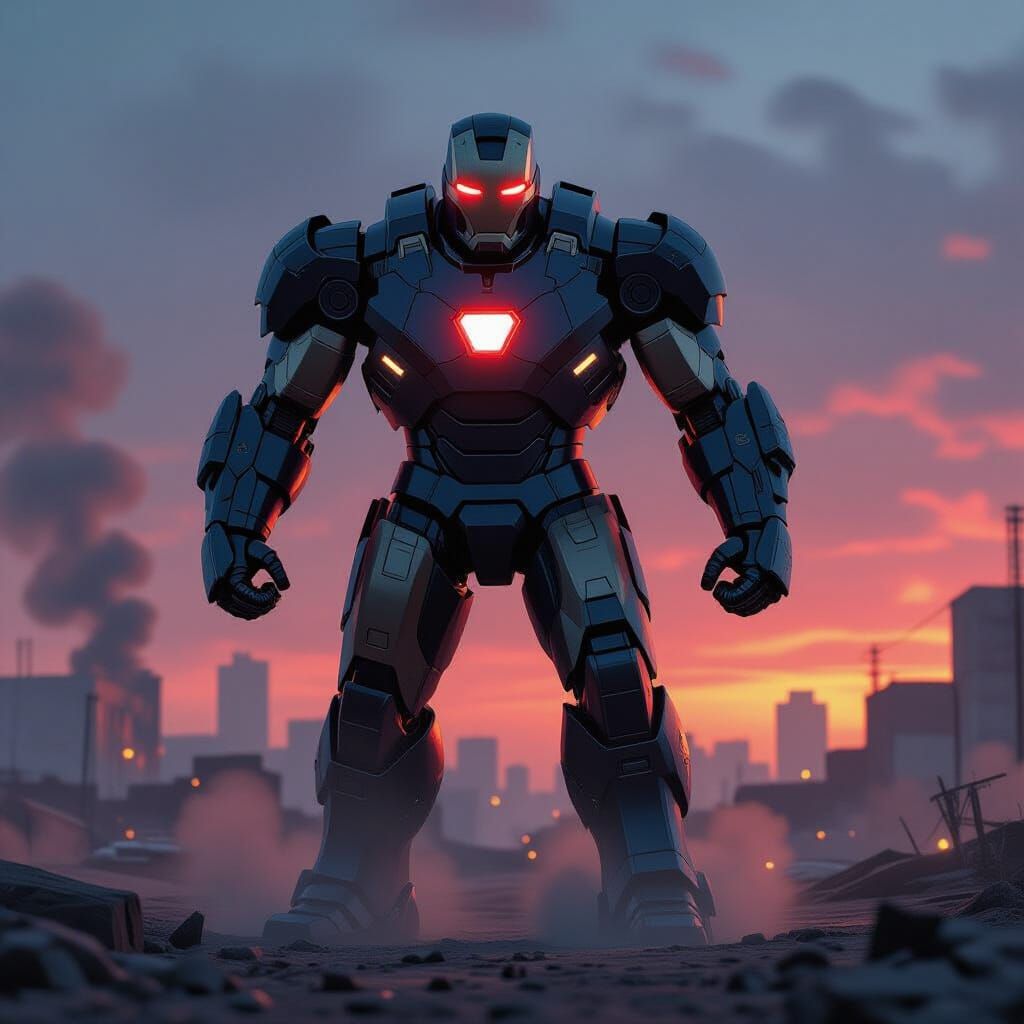 Iron Man Tank Form in War-Torn City