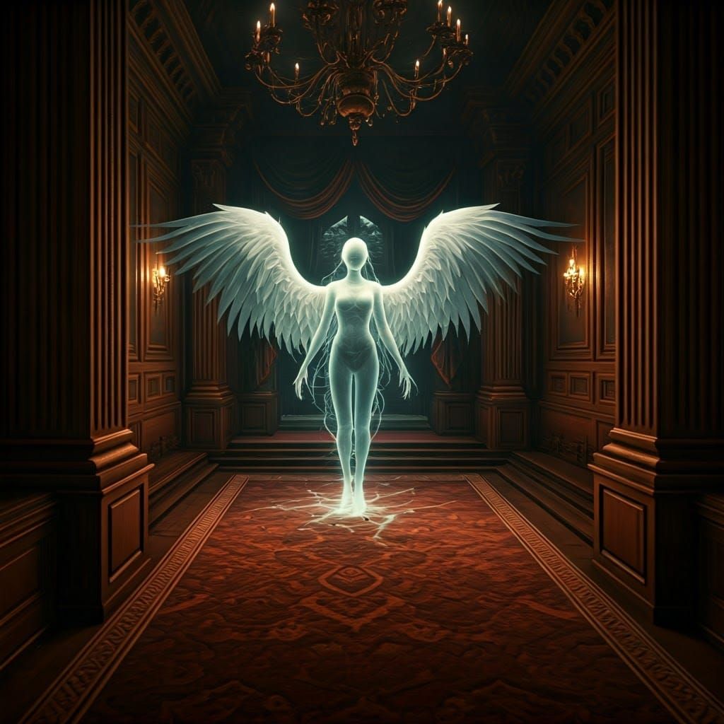 Ethereal Entity in Victorian Chamber, Matte Painting