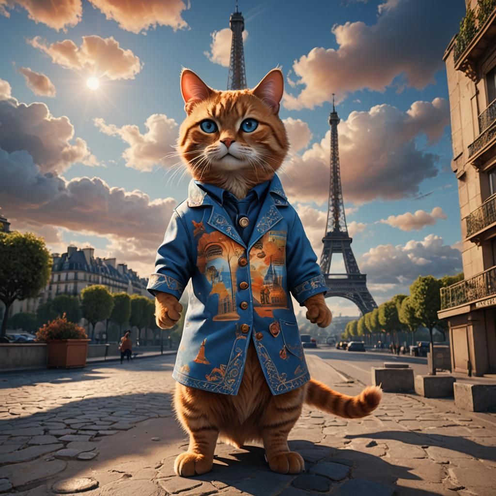 Cat in Sunglasses at Eiffel Tower: Digital Art