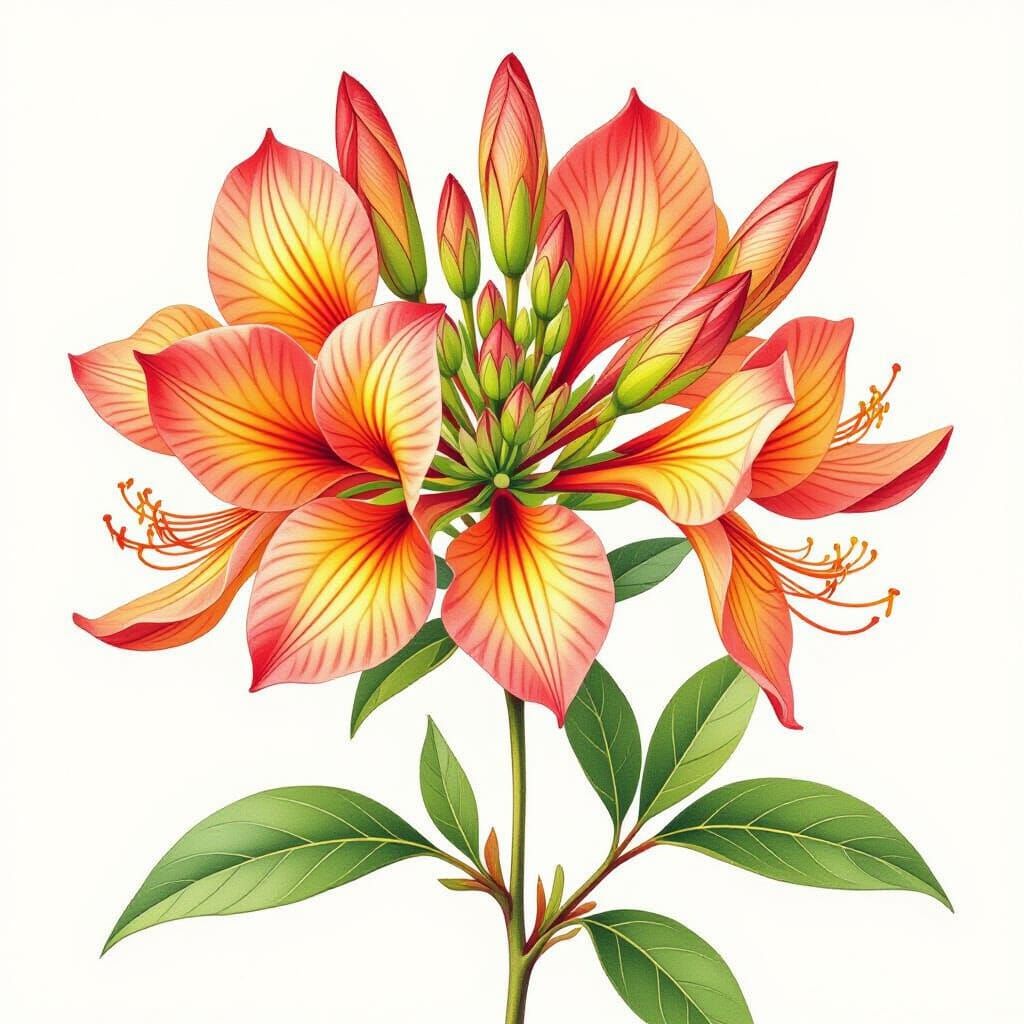 Botanical Watercolor of a Vibrant Honeysuckle Flower