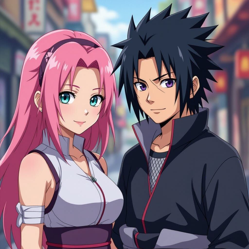 Sasuke and Sakura: Manga Style Cel-Shaded Illustration