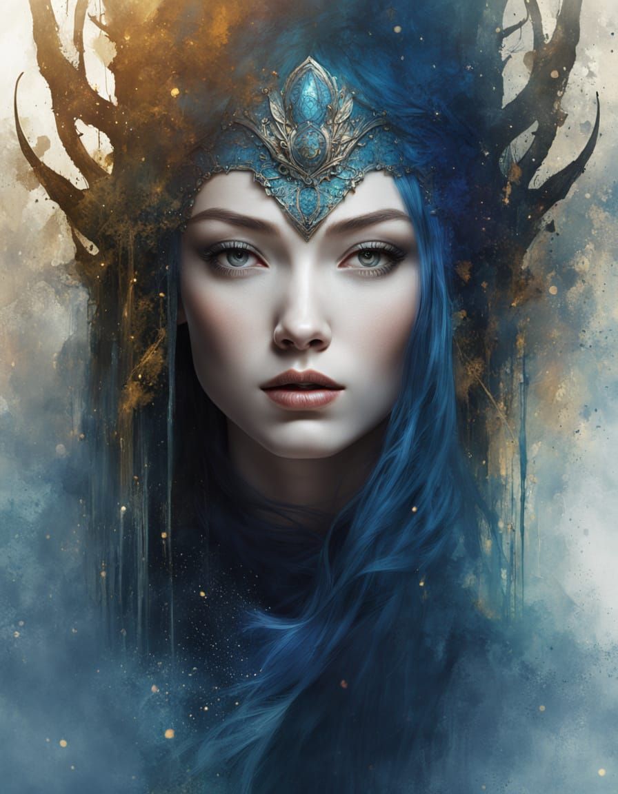Elven Queen Portrait in a Mist Forest