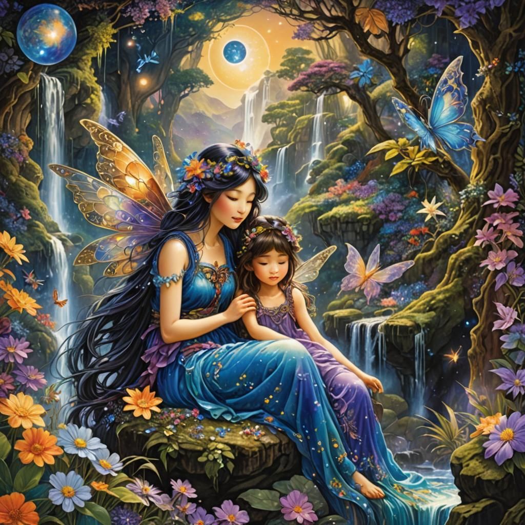 Japanese Fairies in Celestial Landscape