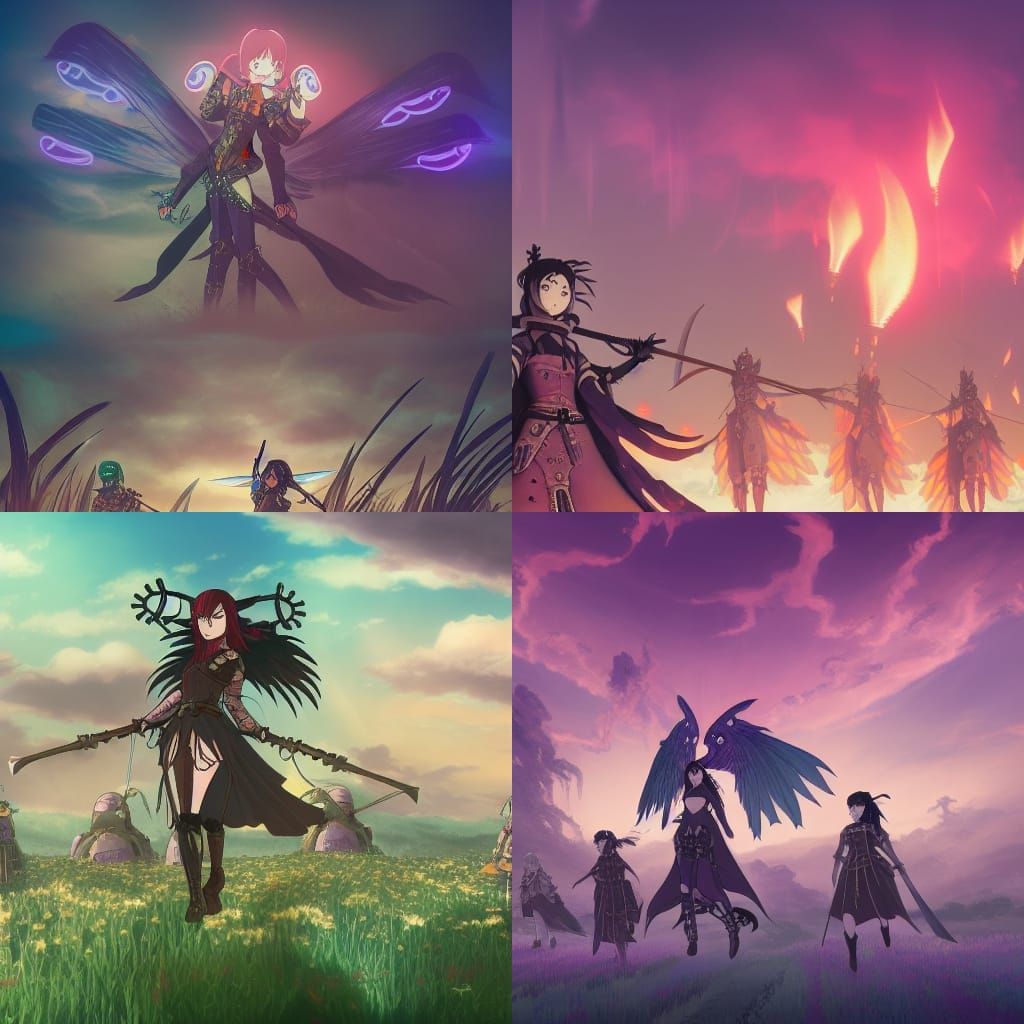 Steampunk Goth Warriors in Flowerfields: Anime Visual