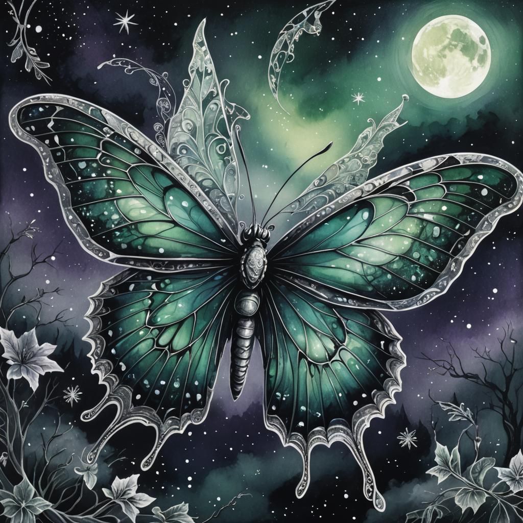 Winter Butterfly with Ice Wings in Dark Fantasy Style