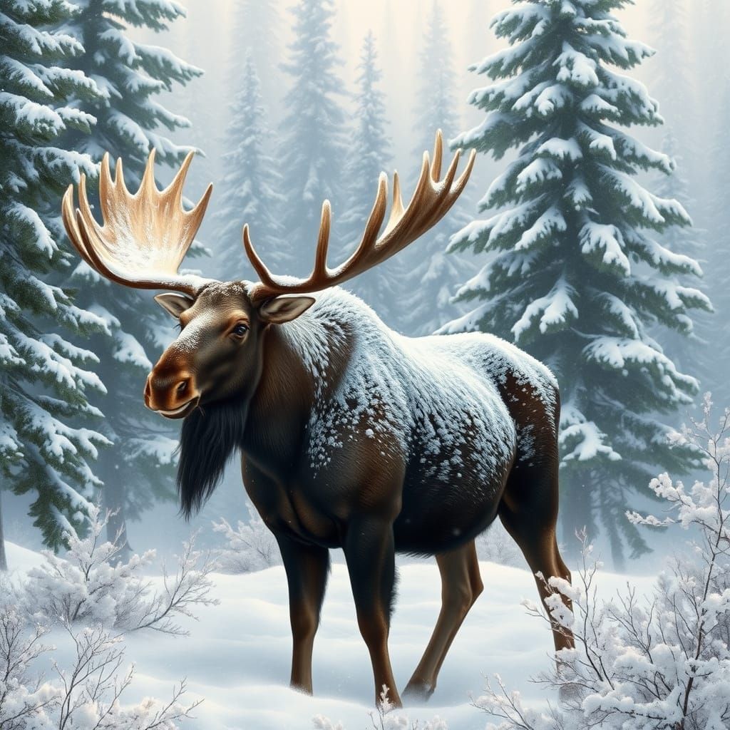 Winter Moose in the Forest