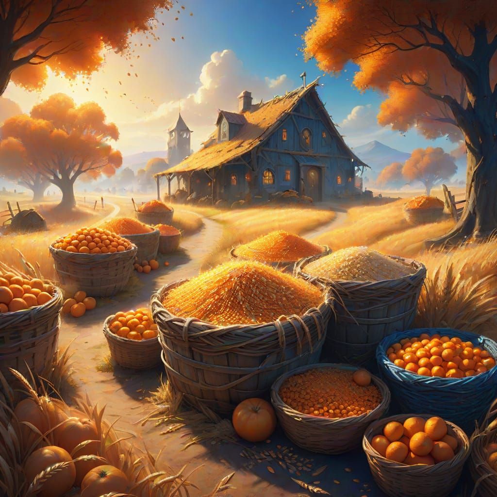Magical Food Bank in Vibrant Oil Painting Style
