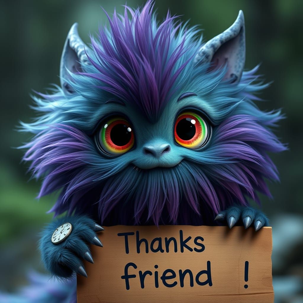 Mythical Ombre Creature Thanks Friend in Dreamy Forest Lands...