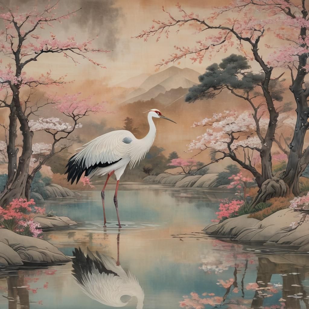 Ukiyo-e Heron