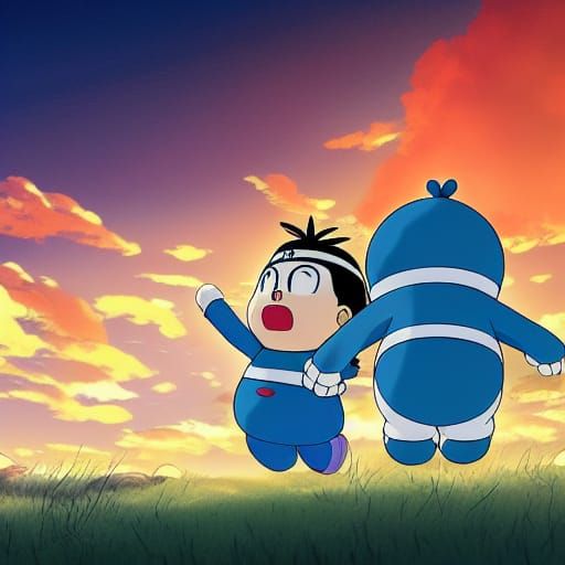 Doraemon in Studio Ghibli Anime Style