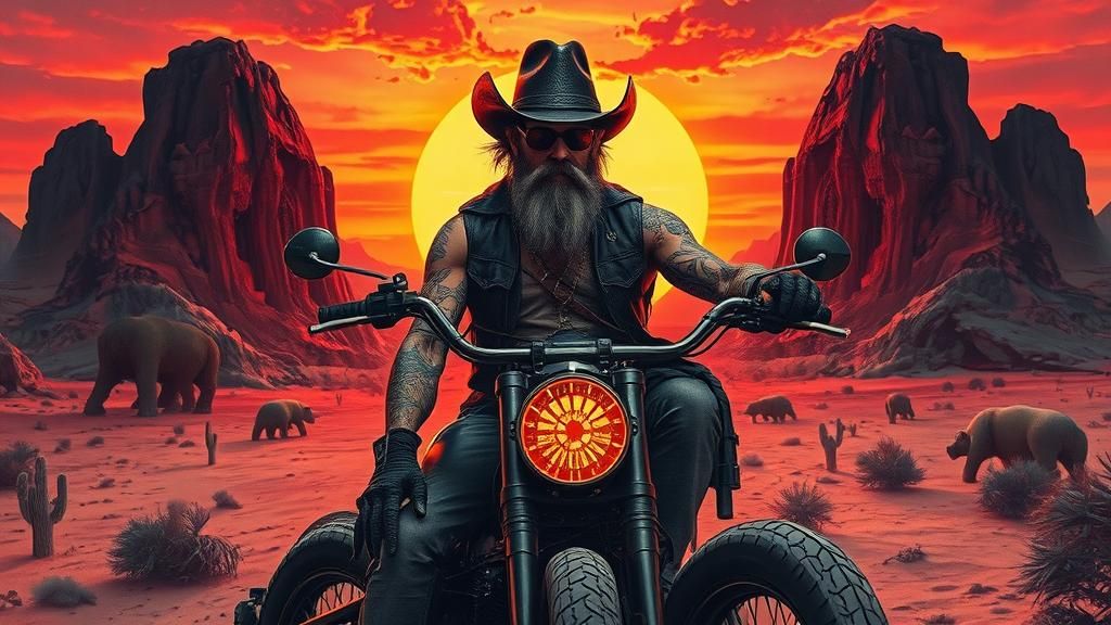 Gothic Cowboy in Apocalyptic Desert, Impasto Painting