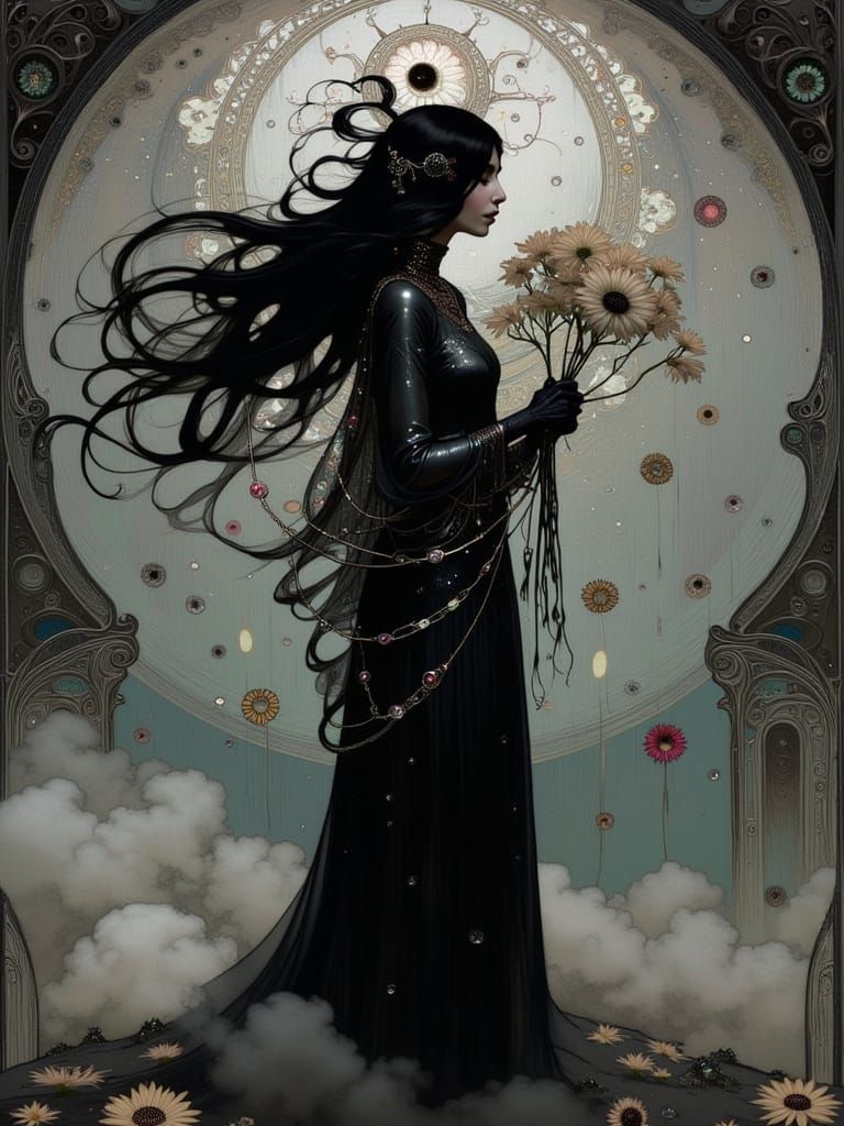 Velyssra, the Enchanting Widow Queen of Ashara in Art Nouvea...