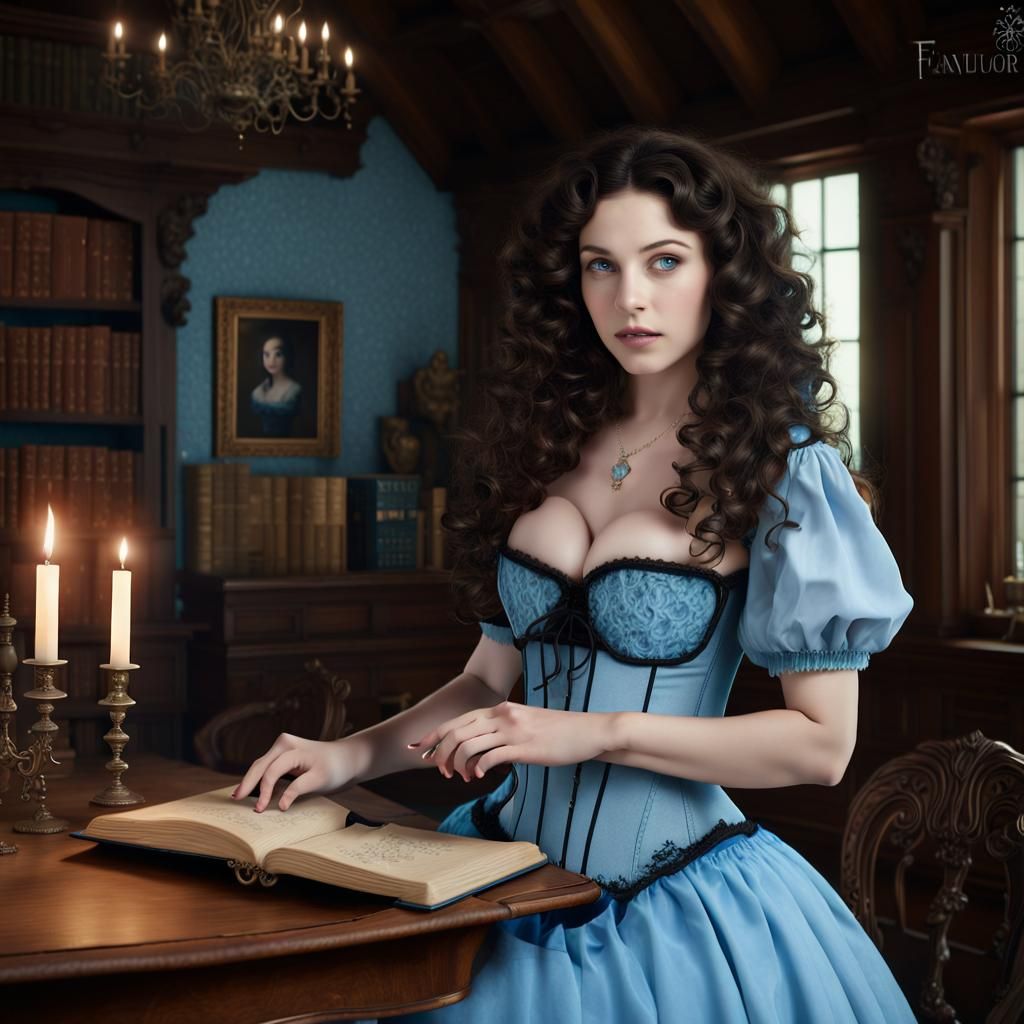 Summer Witch Studying Spells in Victorian Attic