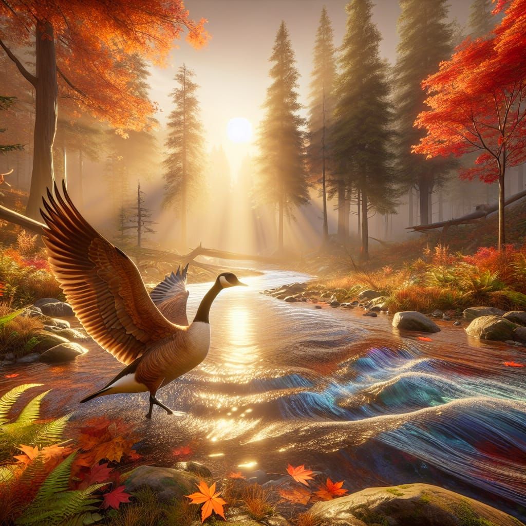 Canadian Goose in Autumn Woodland: Photorealistic Concept Ar...
