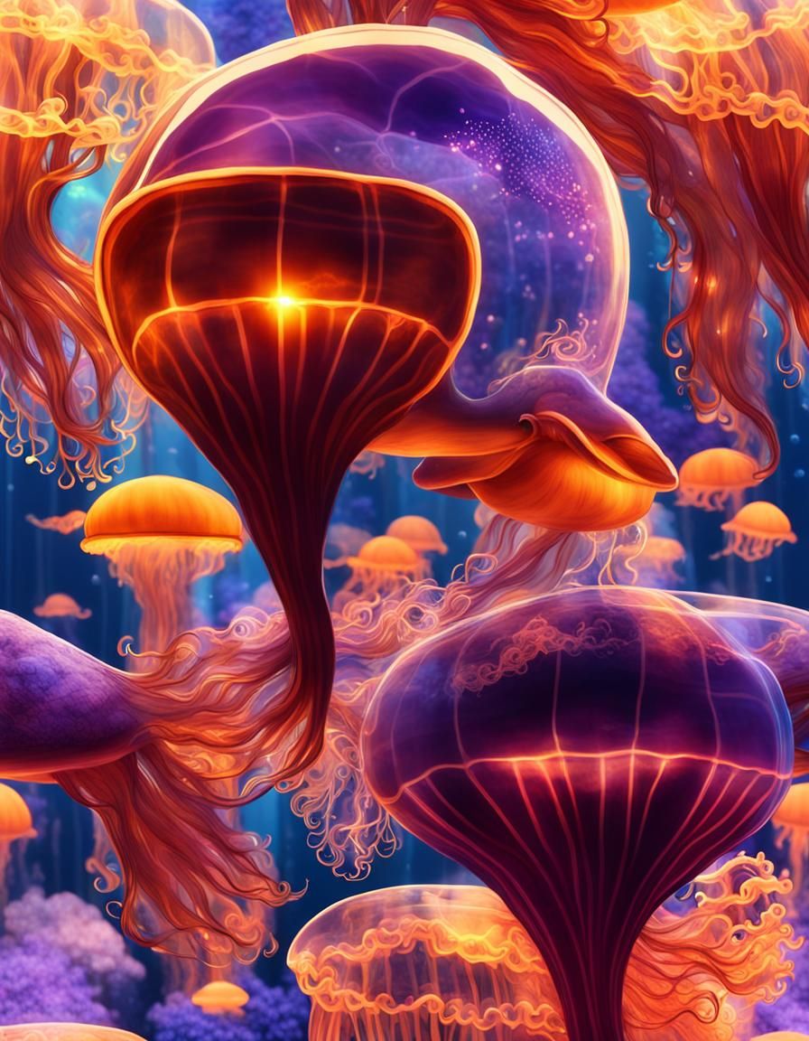 Glowing Glass Whale in Bioluminescent Ocean