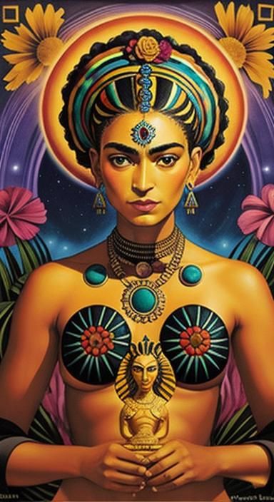 Bioluminescent Barcode Bikini Sphinx in Oil Gouache