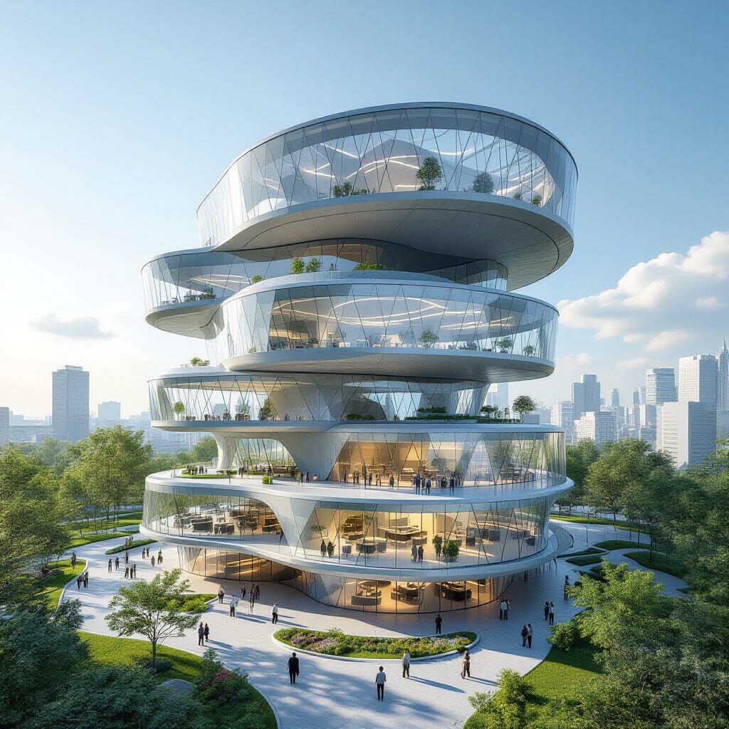 Futuristic Organic Office Complex of Stacked Cylinders