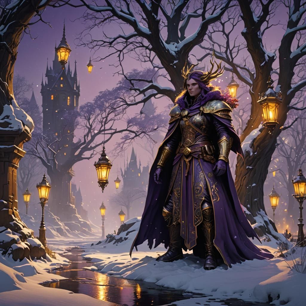 Winter: Dark Fantasy Art in Purple and Yellow